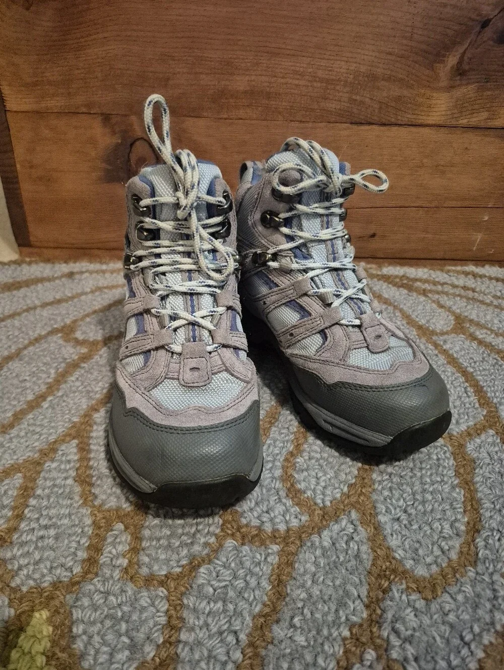 L.L.Bean Unisex Kids Blue And Gray Ankle Hiking Boots Size 2